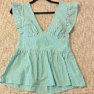 Skies Are Blue Striped Ruffle Peplum Top – Size Large